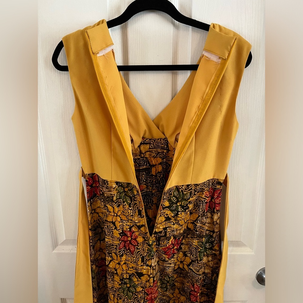 Handmade Vintage 70’s maxi floral dress yellow, & brown empire waist Small EUC​ - Picture 10 of 16